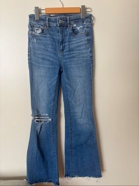 American Eagle Outfitters Medium Blue Distressed Flare Jeans